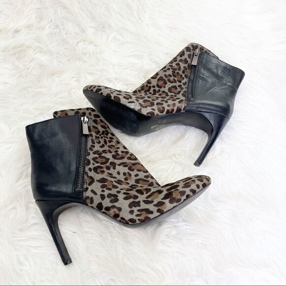 Sam Edelman Chantel Leather Leopard Coe Hair Ankle Booties - Picture 1 of 12
